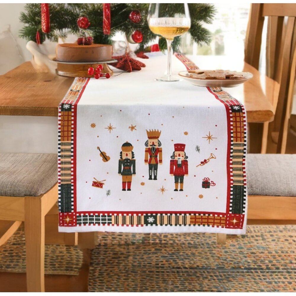Nutcracker Table Runner Christmas Decor Xmas Holiday Cotton Decorative Cloth 72"